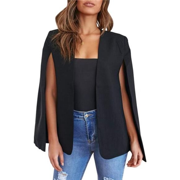 Women's Cape Blazer Split Sleeve Open Front Casual Jacket Workwear - Main Image